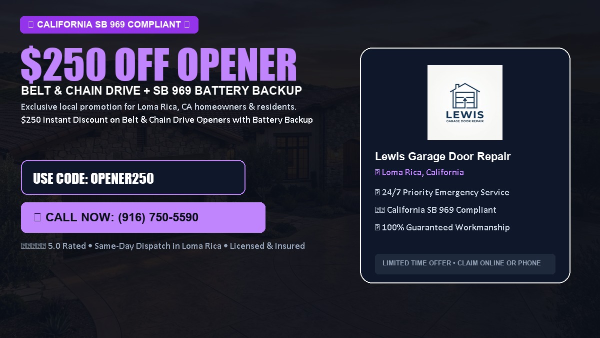 $250 OFF Smart Garage Door Opener Installation (Belt & Chain Drive with California SB 969 Battery Backup) in Loma Rica, CA