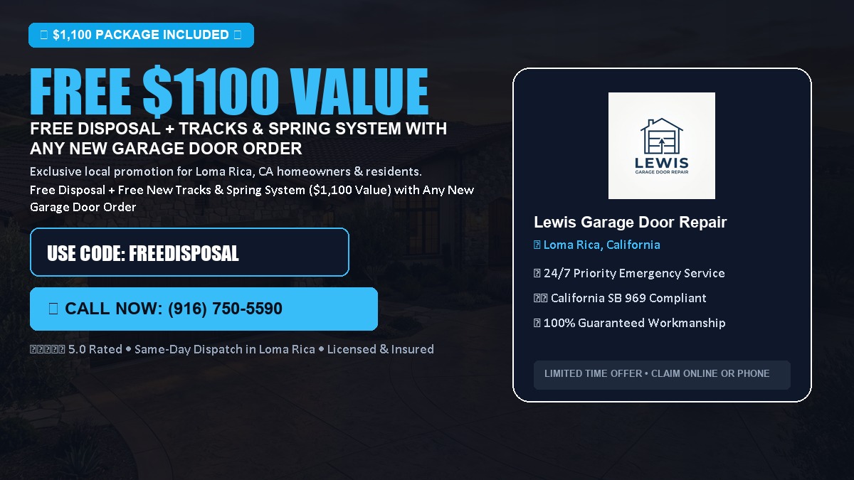 Free Disposal + Free New Tracks & Spring System with Any New Garage Door Order ($1100 Value) in Loma Rica, CA